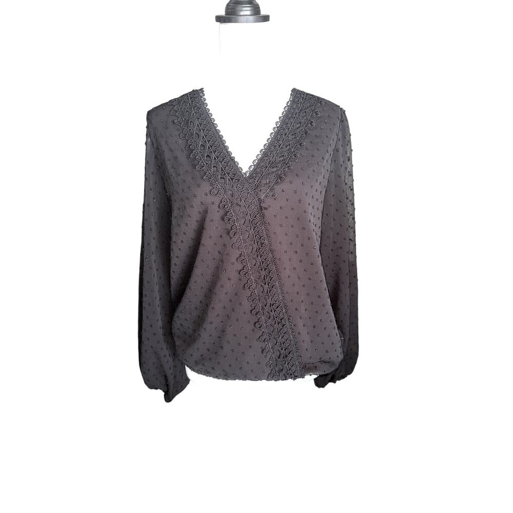 Miss Sparkling Black Long Sleeve Top Sheer Back  Large